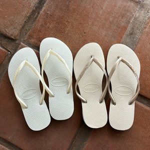 2 pairs! Havaianas Slim Strap Flip Flop - White & Gold